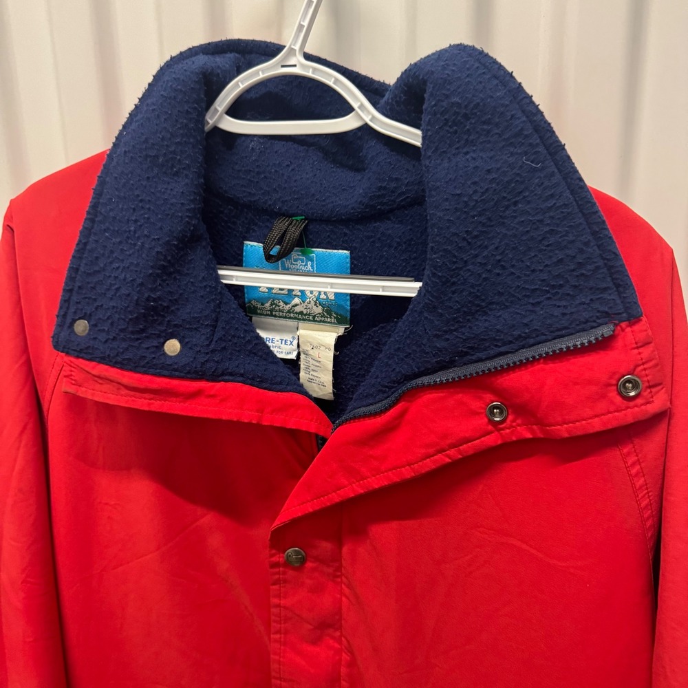 Woolrich Teton Group Gore-Tex Parka Jacket Red Navy Fleece Collar Mens Large
